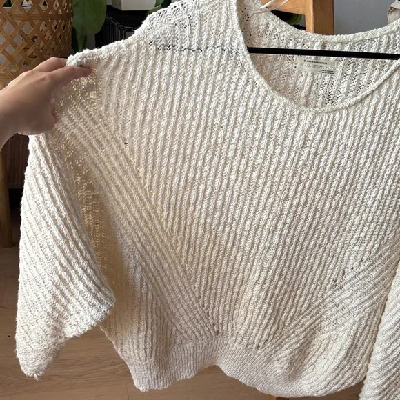 Anthropologie crewneck batwing sweater- Cozy Cream Knit- 98% cotton - Picture 4 of 6